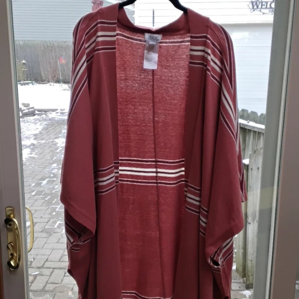 Demin & Co Clay Retreat Jacquard Open Front Ruana with Tassels 2X/3X
